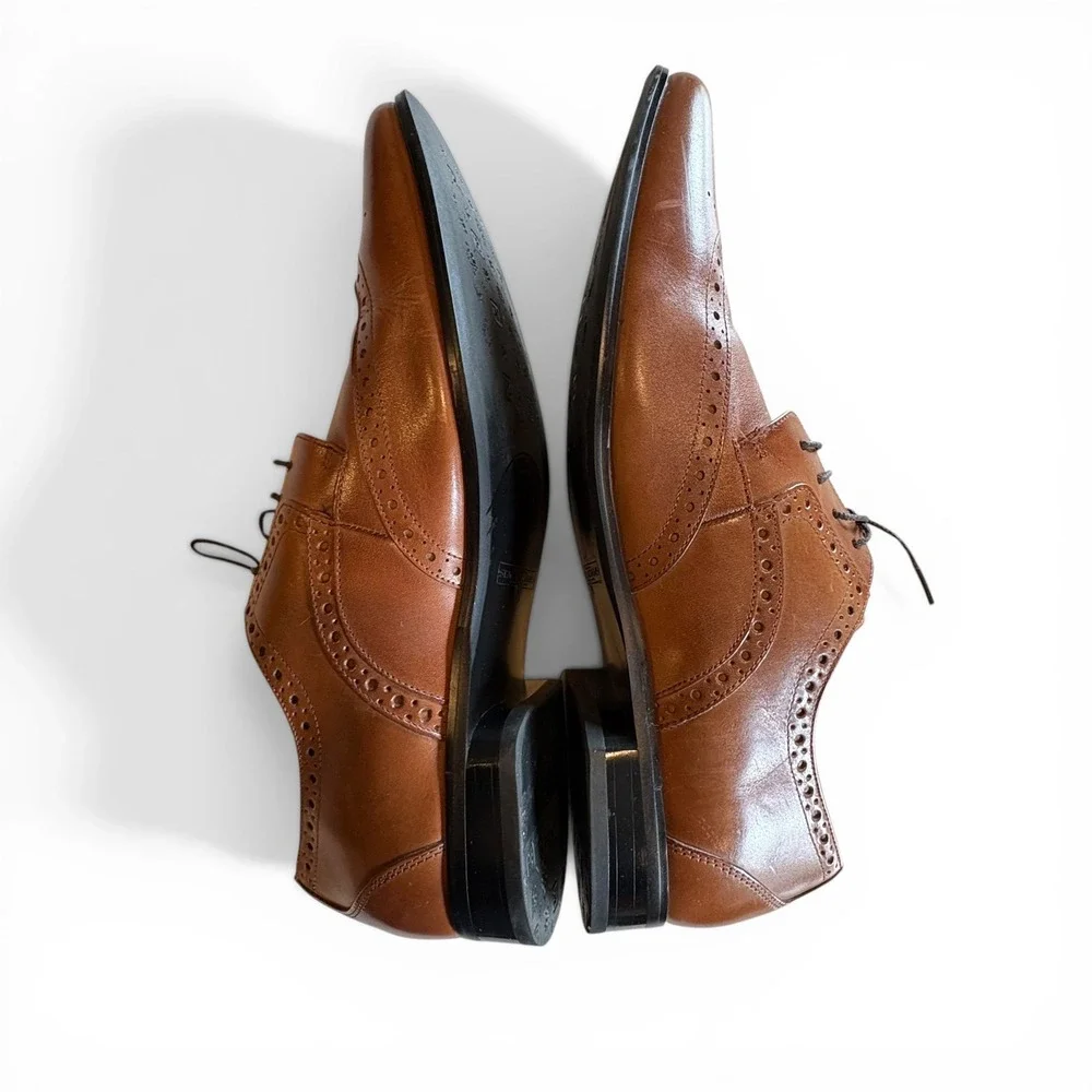 Stacy Adams Wingtip Oxford‎ Dress Shoes Men's 11 Brown Leather Brogue Lace Up